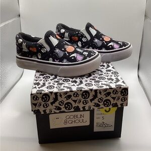 Kids Halloween Slip-On Shoes - Black Pumpkins, Witches, Ghosts, Cats